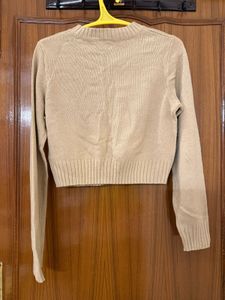 Beige Knit Cropped Sweater