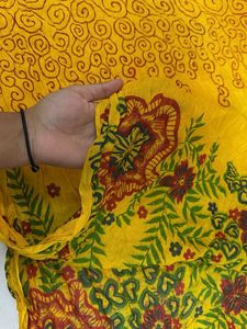 Yellow Floral Jaipuri Cotton Dupatta