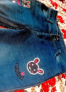 Rabbit Embroidered Denim Jeans