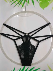 (400)Sexy Black Lace Strappy Thong