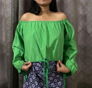 Green Off shoulder crop top