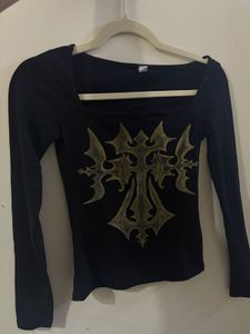 Gothic Cross Print Long Sleeve Top