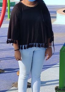 Black Tassel Trim Top