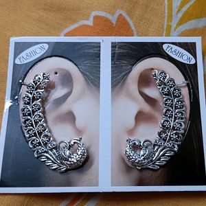 Silver Peacock Ear Cuff Earrings