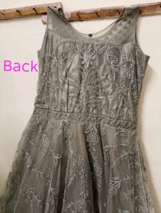 Elegant Grey Lace Overlay Gown