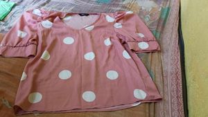 Pink Polka Dot Puff Sleeve Top