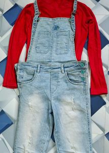 Girl's Denim Overall Short T-shirt