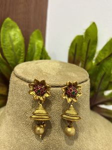 Gold Tone Flower Jhumka Earrings