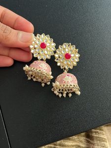 Cute Pink Jhumka Earrings