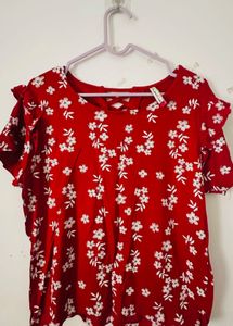 Red Floral Printed Top