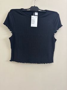 H&amp;M OVERLOCK-DETAIL POINTELLE TOP