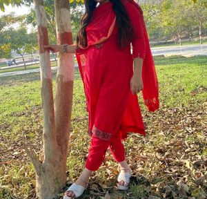 Red Kurta Set & Dupatta