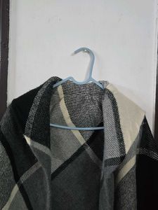 Cozy Plaid Poncho with Fringe