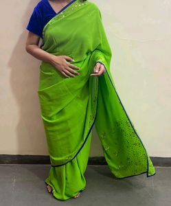 GREEN SAREE WITH BLUE BLOUSE