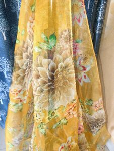 2 Metres Floral Yellow Organza Scarf