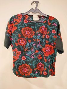 Black Floral Top For Casual Wear