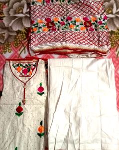 Jaipuri Phulkari White Suit
