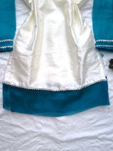 Elegant Teal &amp; White Corset Kurta Trouser Set🫶🏻