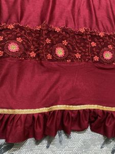 Maroon Embroidered ruffled saree