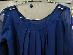 Navy Blue Cold Shoulder Balloon Top