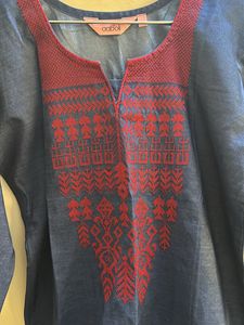 Aaboli Navy Blue Long Kurta with Red Embroidery