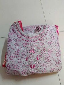 Grey pink Floral Embroidered kids dress...