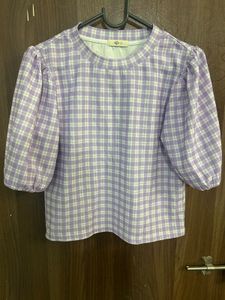 Lavender Gingham Puff Sleeve Top