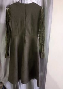 Elegant Olive Green Lace Dress