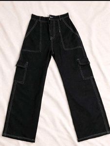 Black Cargo Pants with White Stitching design