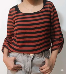 Y2k / punk/ gothic Mahroon and black Stripped top
