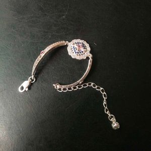 Pure Silver Pink&amp;Blue CZ Stone Adjustable Bracelet
