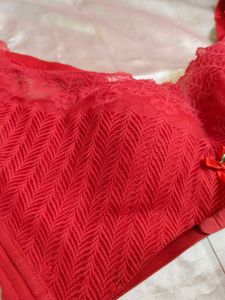 Red Bra with Lace Details