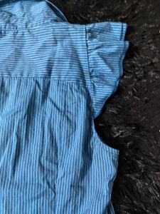 Blue Square Neck Office Siren Fitted Shirt