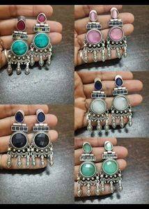 Gemstone Brass Dangle Earrings💕👌