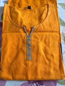Handwoven Mustard Yellow &amp; Navy Kurta