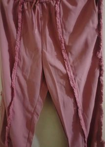 pink textured frayed trim straight fit trauser