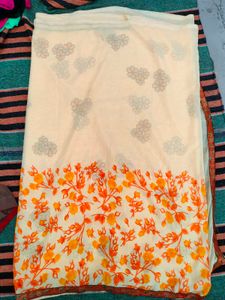 New Yellow Floral Print Saree With Blouse