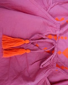 🌺 Barbie  Pink Dress With Neon Block Embroidery