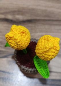 Handmade Crocheted Yellow Tulip Plant