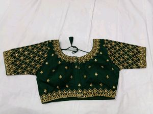 Partywear Bottle Green Heavy Work Blouse