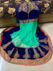 Green And Blue Anarkali Suit For Party