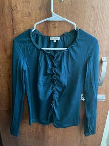 Teal Ruffled Long Sleeve Top