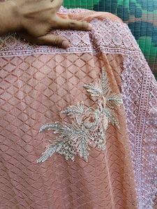 Elegant Peach Saree And Blouse