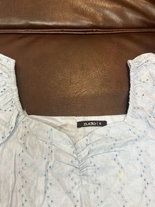 Blue Eyelet Puff Sleeve Top