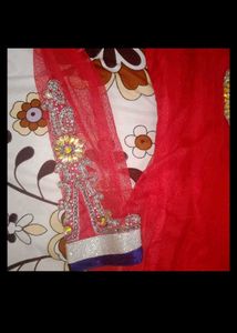 Red Embroidery Anarkali With Dupatta
