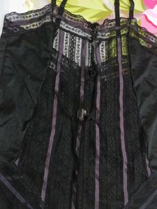 (1129)Lace Trim Black Bodysuit