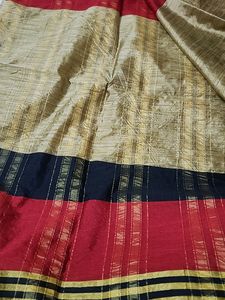 Golden Red Cotton Saree