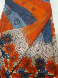 72)New Orange Blue Printed Saree