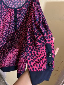 Pink &amp; Navy Animal Print Blouse