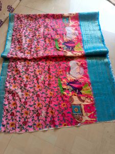 Pichwai Digital Kalamkari Print Saree 💙❤️